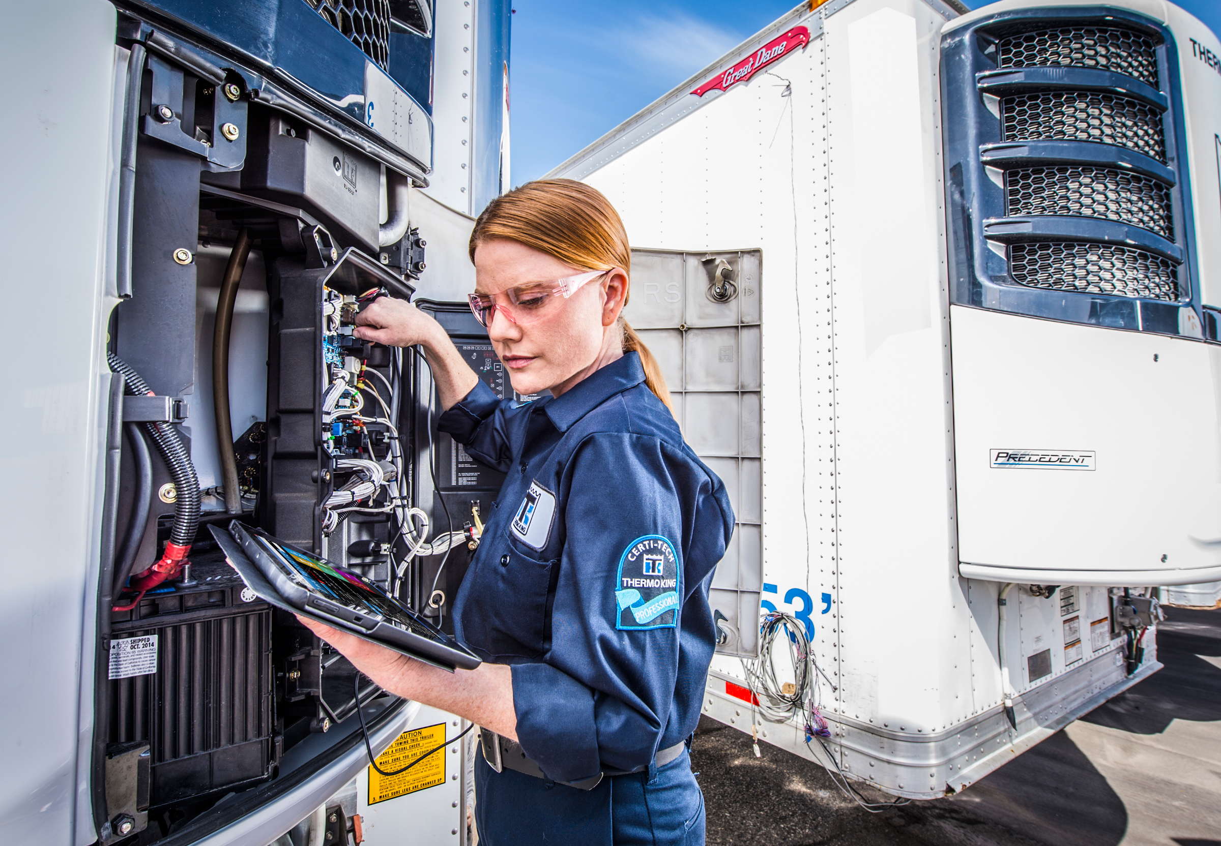 Thermo King technician checking diagnostics