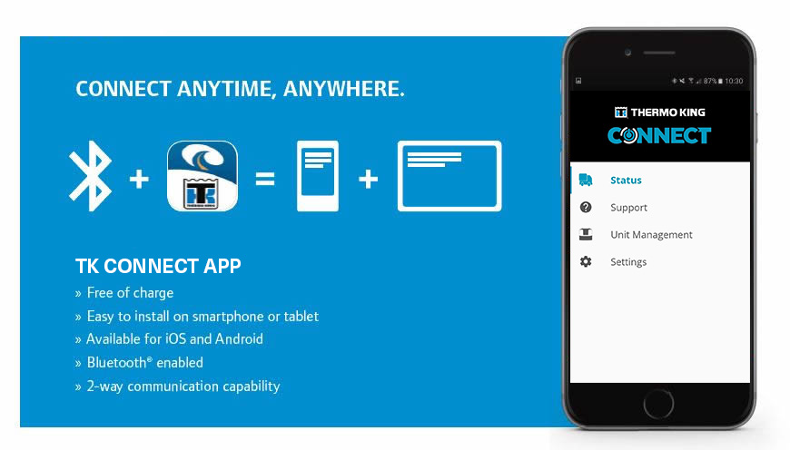 The Thermo King Connect app allows you to easily access telematics data from your mobile device.